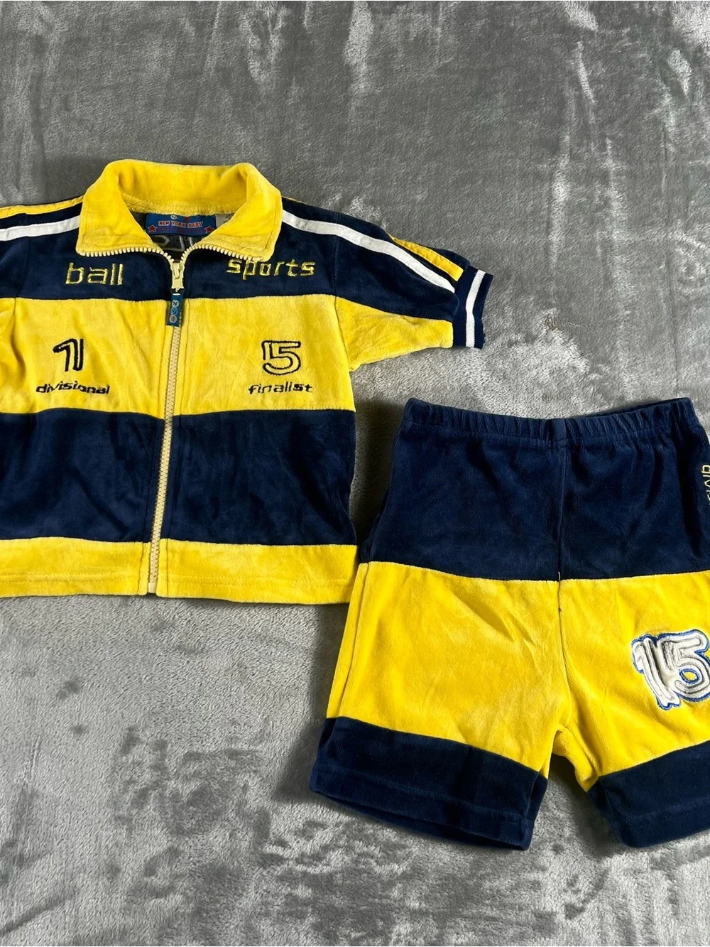 Vintage New York Baby Athletic Y2K Velour Tracksuit Yellow Blue Sz 24 Months